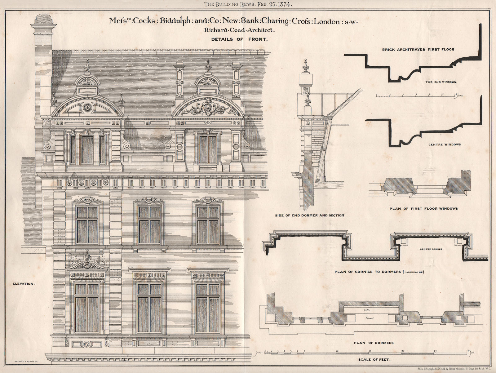 Cocks Biddulph & Co. new bank, Charing Cross, London; S.W. Richard Coad 1874